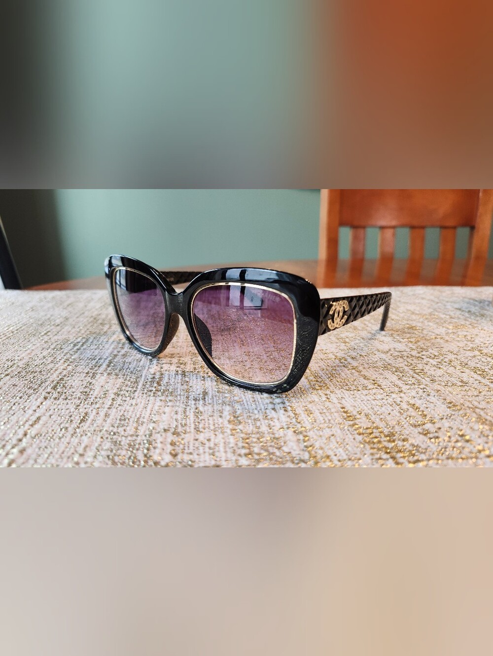 Chanel Black Oversized Sunglasses with Purple Gradient Lenses